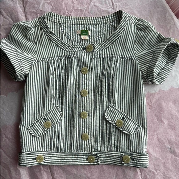 EUC Ett Twa Anthropologie sz 4 jacket short sleeve sailor stripe buttons pockets - Picture 3 of 16
